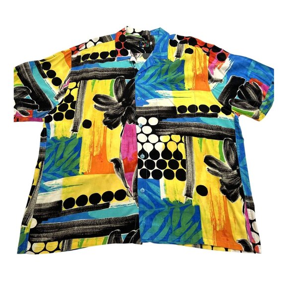 Jams World Vintage Aloha Shirt in Blue Abstract Print - Picture 1 of 3
